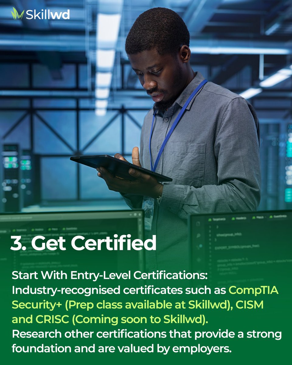 skillweed's tweet image. New in Cybersecurity and don’t know how to navigate the industry?

Here&apos;s a beginner&apos;s guide to get you started.

Start your journey with these essential steps that will help you standout in the field.

#Skillwdacademy #cybersecurityforbeginners #cybersecuritytips