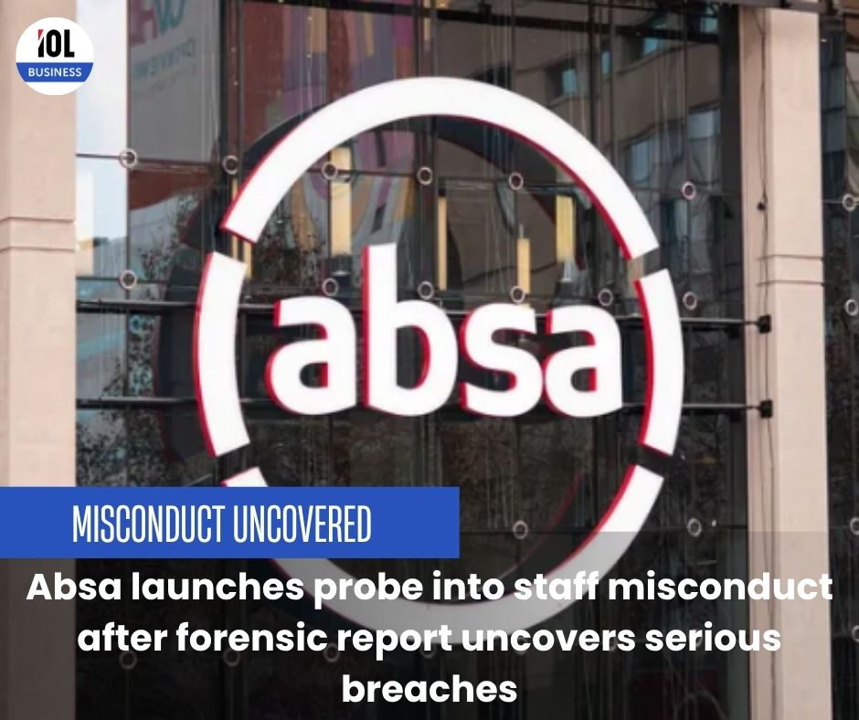 IOL's tweet photo. Absa launches probe into staff misconduct after forensic report uncovers serious breaches.
#Absa #StaffMisconduct #CorporateGovernance
https://t.co/fzGKu5OdY7 https://t.co/kHvNK0A8BP