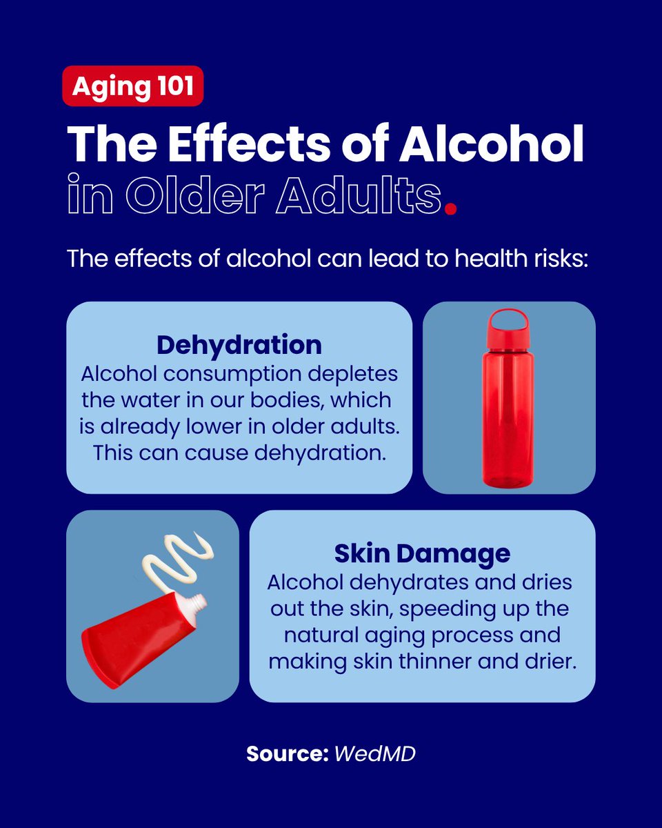 NHCOA's tweet photo. #Aging101 | Alcohol doesn't affect everyone the same way.🍷❌
Our bodies process #alcohol differently as we get older, making those over 65 more vulnerable to its effects.
From dehydration to dangerous medication interactions, here's what you need to know about this topic⤵️ https://t.co/EH9W5XutPW
