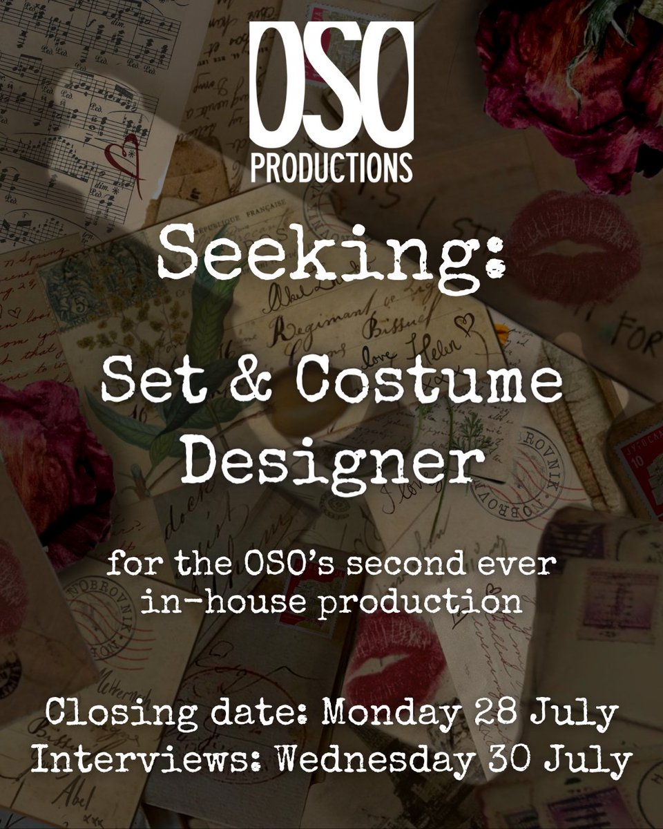 We're looking for talented designers to join the creative team at the OSO Arts Centre for our next in-house production: Enigma Variations by Éric-Emmanuel Schmitt, translated by Jeremy Sams.

mandy.com/aa/project/298…