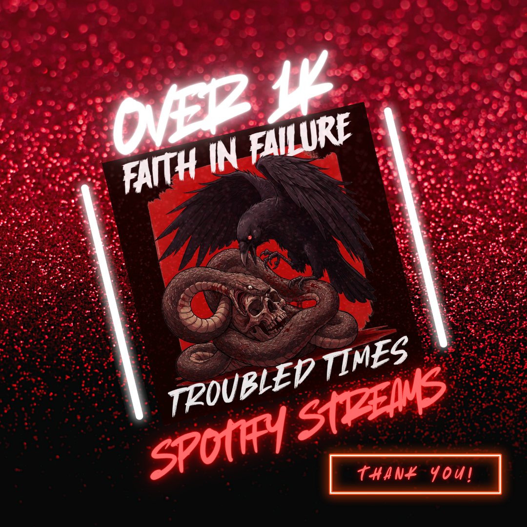 1,000+ streams on “Troubled Times” 🔥

Huge thanks to everyone who's been blasting it — your support means everything  🖤

🎧 Stream now: open.spotify.com/track/3AS0C70v…

#FaithInFailure #TroubledTimes #NewMetal #Metalcore #NewMusic #ThankYou