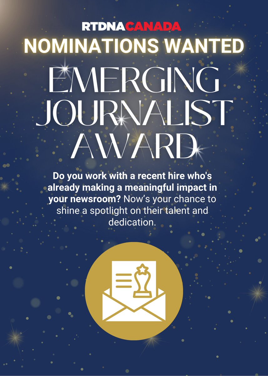 RTDNA_Canada's tweet photo. 🏆NOMINATIONS WANTED 🏆

Do you work with a recent hire who's already making a meaningful impact in your newsroom? Now’s your chance to shine a spotlight on their talent and dedication.

Nominate them here: https://t.co/KXQNdp7uxH https://t.co/o0QdMIjrEL