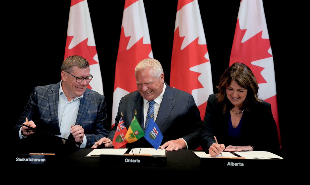 fordnation's tweet image. I was thrilled to join Premier @ABDanielleSmith of Alberta to extend our agreement to include @PremierScottMoe of Saskatchewan to build pipelines, rail lines and trade corridors to move Ontario critical minerals and Western Canadian oil and gas to new markets.
Together, we’re…