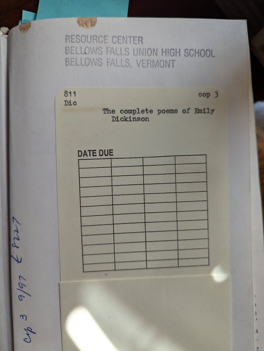forrestmuelrath's tweet image. My high school wasn't all bad. I got to spend time with a lovely poet-in-training whose young life was marked by tragedy. Before she was swept up in the opioid crisis, she taught me to love Emily Dickinson. I've kept this book almost as long as any other.