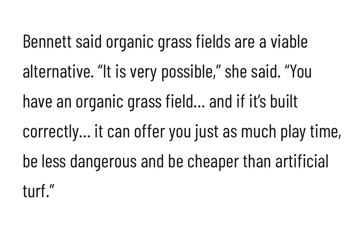 BanPlasticTurf's tweet image. “Bennett cited research from Notre Dame University showing that one turf field could contaminate 800,000 gallons of water per year with PFAS, above federal limits.”
nancyonnorwalk.com/pfas-contamina…