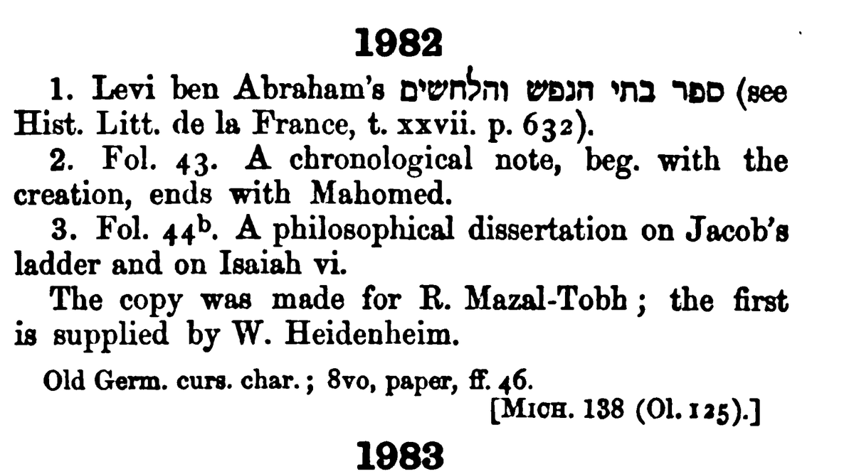 protosemite's tweet image. gonna get niche again but something I love about old/early yiddish studies is when I encounter catalogues for Hebrew texts that have the slightest traces of their vernacular environment: "Old Germ. curs. char...."