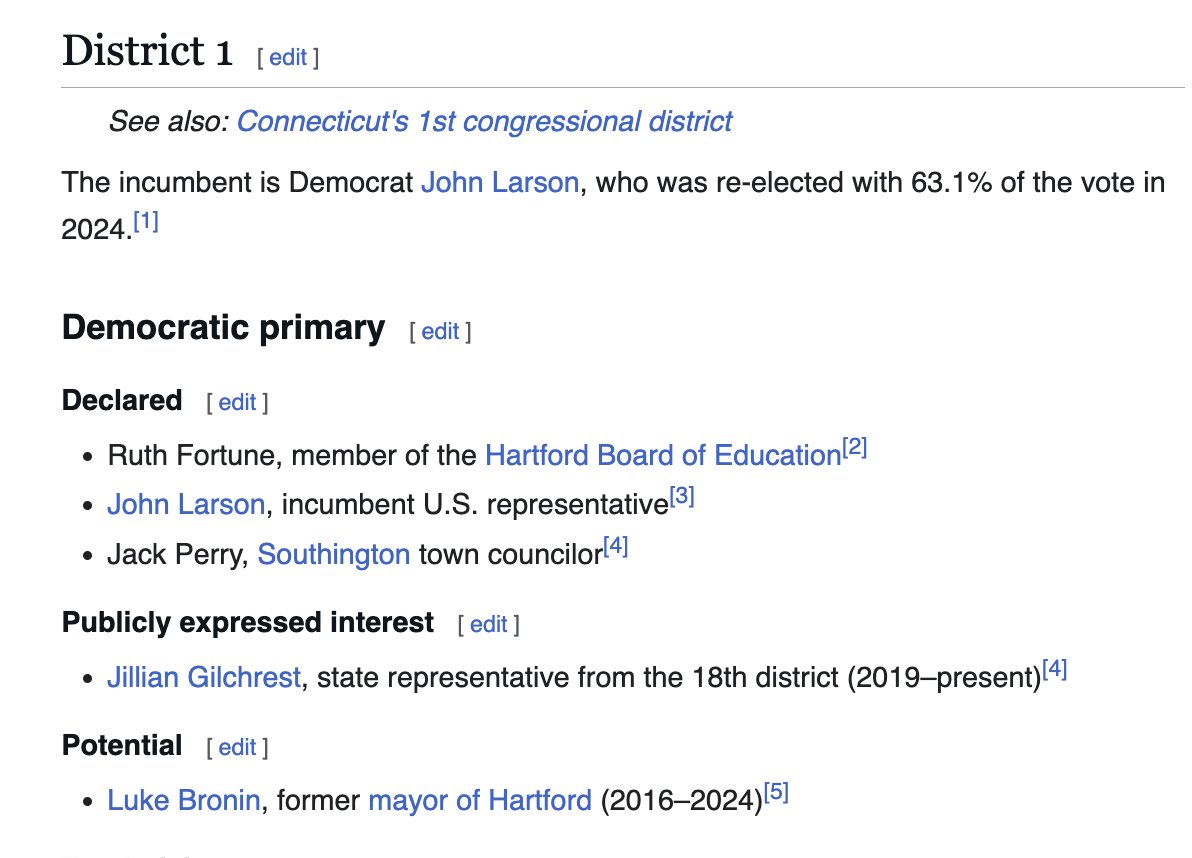 Dem_TeaParty's tweet image. 12-term Connecticut rep. John Larson already has two serious primary challengers 🔥🔥🔥
He literally hasn't had a competitive primary since he was first elected in 1998.