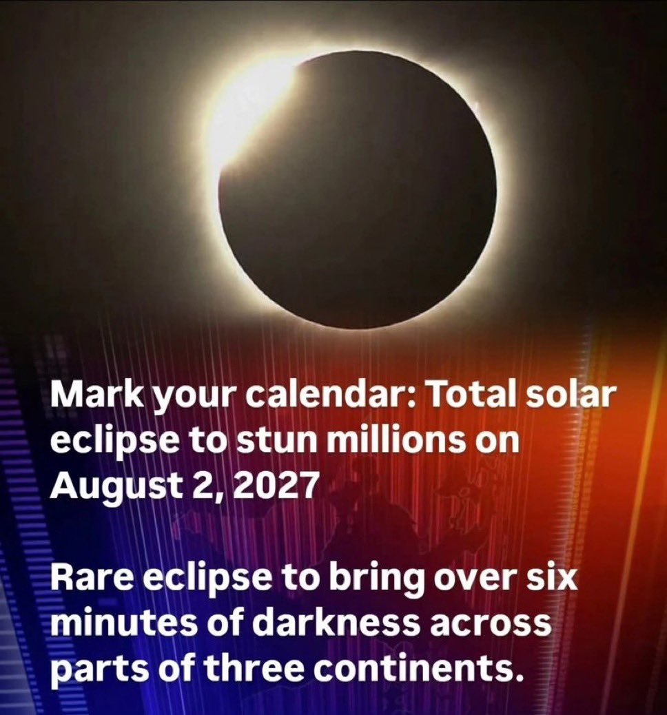 Vision4theBlind's tweet image. Rare total solar eclipse on August 2 will bring 6 minutes of darkness across 3 continents.