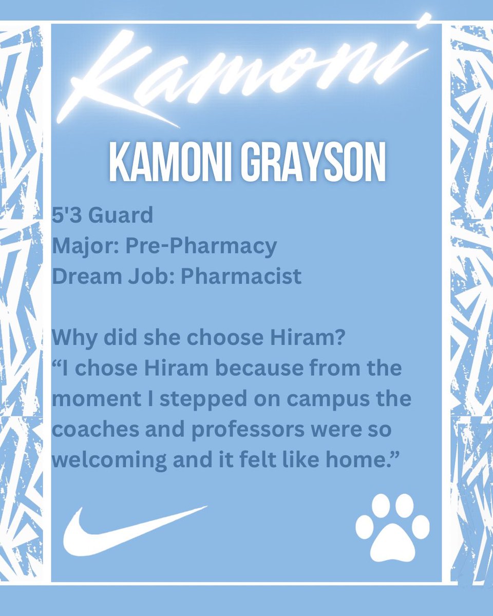 Hiram College WBB 🐾 (@hiramcollegewbb) on Twitter photo Meet the Class of 2029! 
Kamoni Grayson
Fort Wayne, IN
Welcome to the Hiram Women’s Basketball Family, Kamoni! 
#hiramcollege #hiramathletics #hcwbb #lifeofaterrier #family #nike #studentathlete #terriers #godawgs Meet the Class of 2029! 
Kamoni Grayson
Fort Wayne, IN
Welcome to the Hiram Women’s Basketball Family, Kamoni! 
#hiramcollege #hiramathletics #hcwbb #lifeofaterrier #family #nike #studentathlete #terriers #godawgs