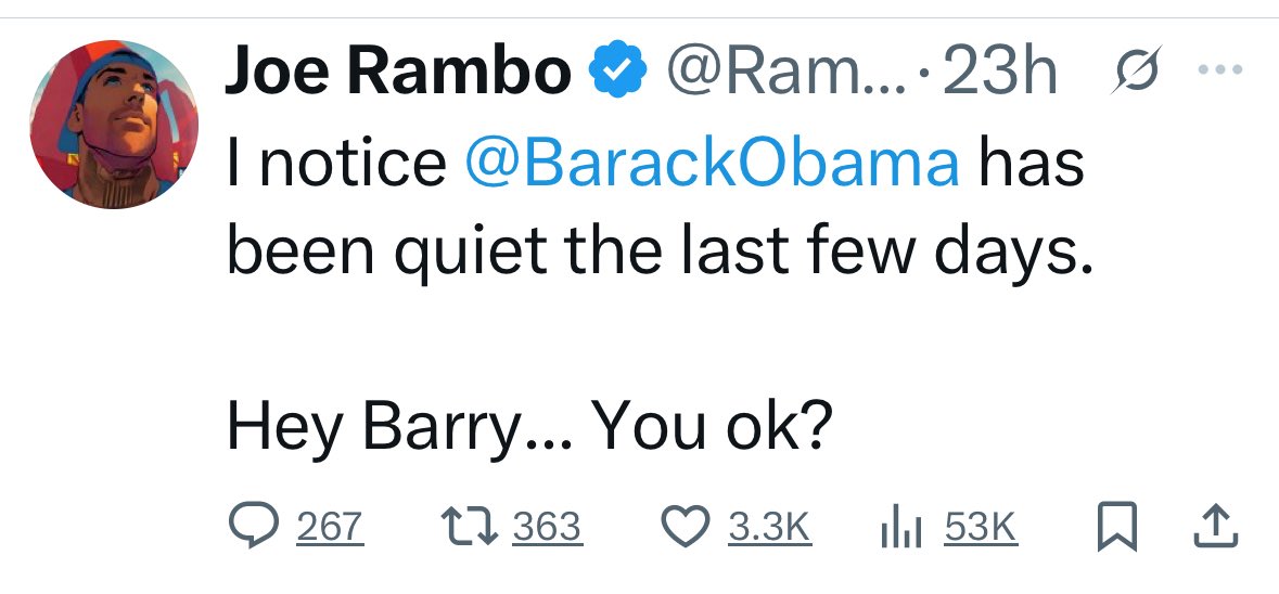 cturnbull1968's tweet image. Hahaha 😂😂😂😂
The MAGA morons have to pretend that Obama is worried about their buffoonish efforts to dirty him up.
Obama is living his best life, enjoying his immense popularity and laughing at Trump’s self inflicted Epstein damage, like the rest of us.