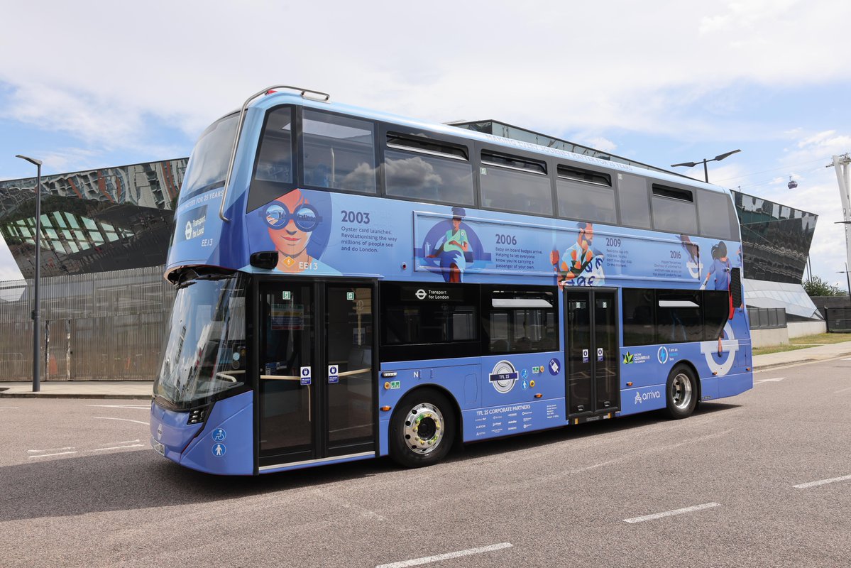 TfL's tweet image. Spotted: Our TfL 25 wrapped buses 👀
To celebrate our 25th birthday we’re wrapping 8 of our transport modes with our iconic roundel and key improvements over the past 25 years 💙