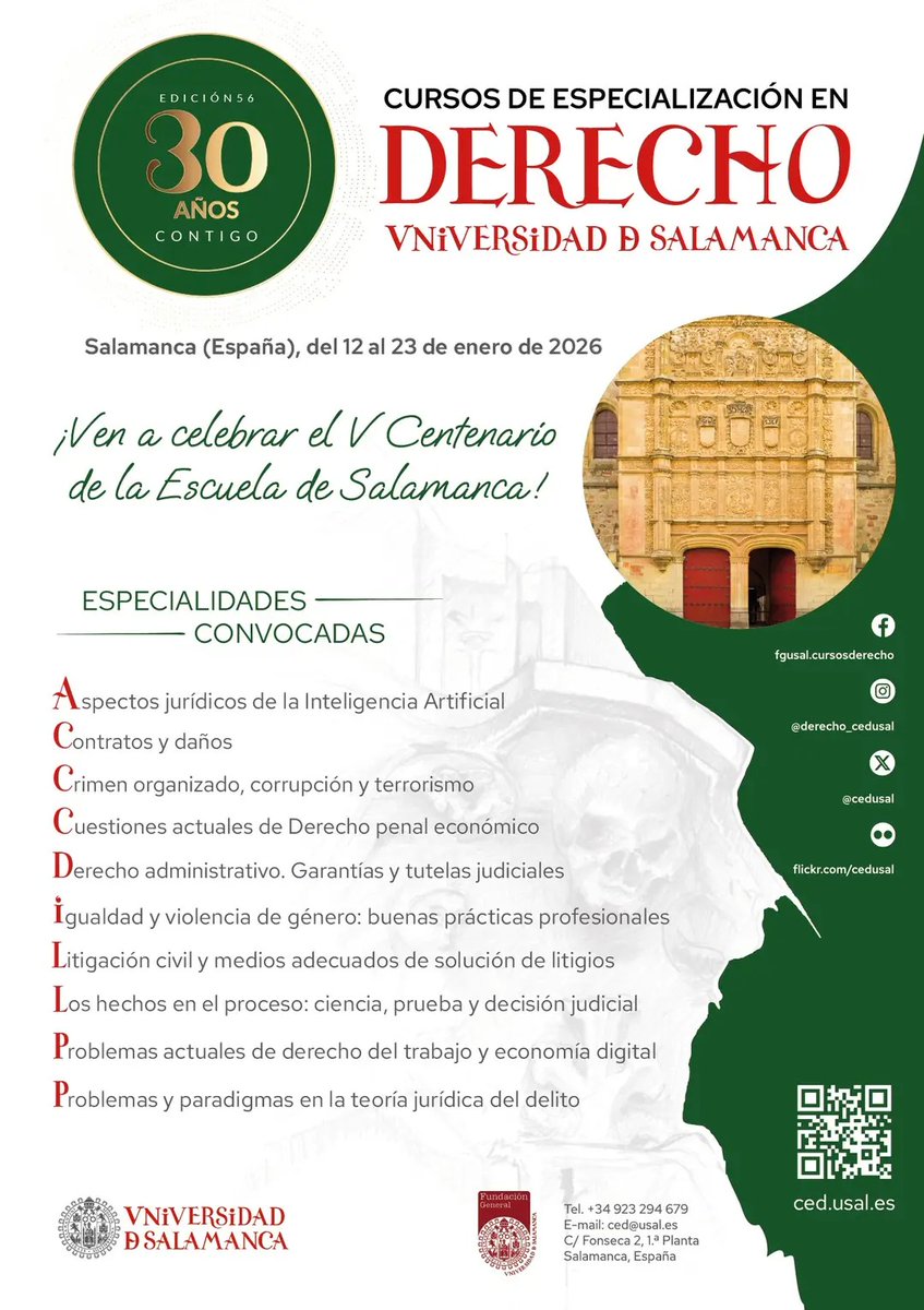 crimtrans (@ocotsalamanca) on Twitter photo Los Cursos de Especialización en Derecho es una actividad de la Universidad dirigida a titulados iberoamericanos. En el año 1995, la Universidad de Salamanca fue la primera institución española que ofreció esta actividad docente.
#Iberoamerica
#USAL
ced.usal.es/#especialidades Los Cursos de Especialización en Derecho es una actividad de la Universidad dirigida a titulados iberoamericanos. En el año 1995, la Universidad de Salamanca fue la primera institución española que ofreció esta actividad docente.
#Iberoamerica
#USAL
ced.usal.es/#especialidades