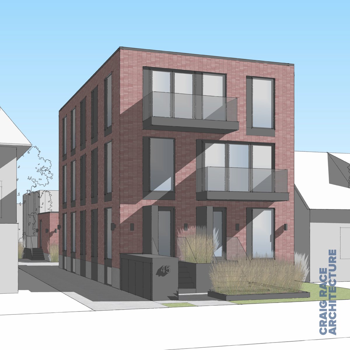 craigitect's tweet image. We’re excited to share a glimpse of our Mimico Development! With its striking stack bond brick façade and a carefully arranged grid of balconies and openings, the design achieves a perfect harmony between densification and family-oriented housing!