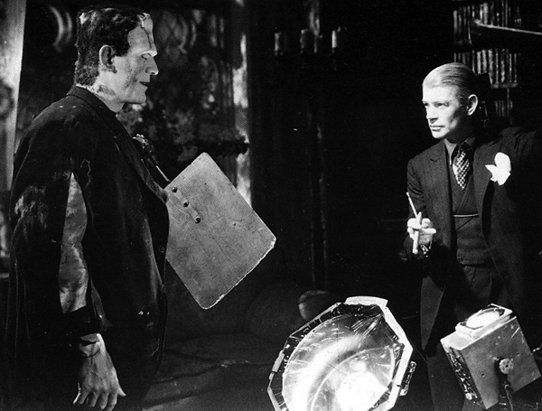 ClassicMovieHub's tweet image. Boris Karloff and James Whale on the set of Bride of Frankenstein, 1935...