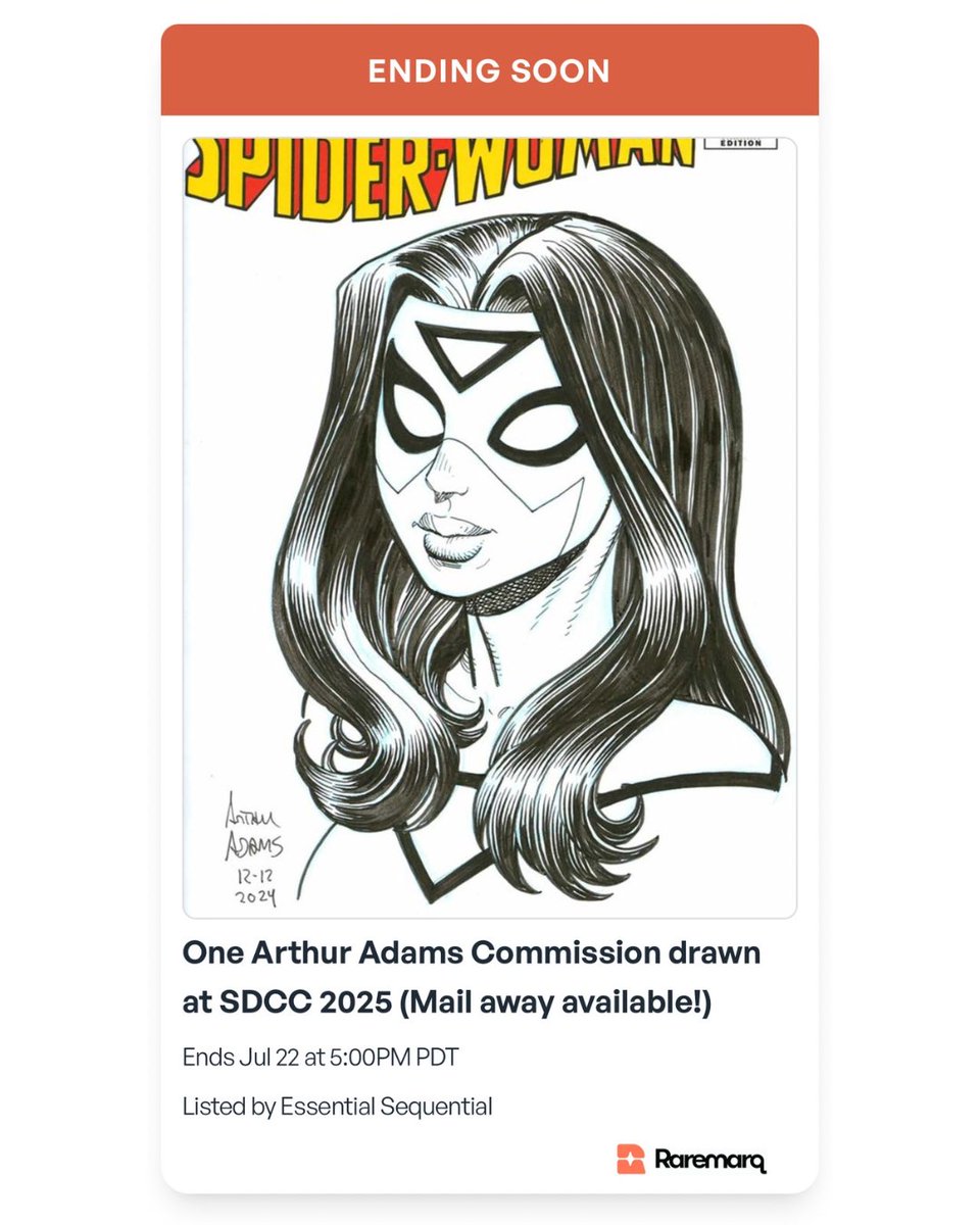 raremarq's tweet image. Last chance to bid! Two incredible SDCC commission opportunities from our friends at @sequenceart are ending today — one by the legendary Art Adams and another by the amazing @DFinchArtist !
raremarq.com/u/essentialseq…
#artadams #davidfinch #raremarq #essentialsequential #sdcc2025