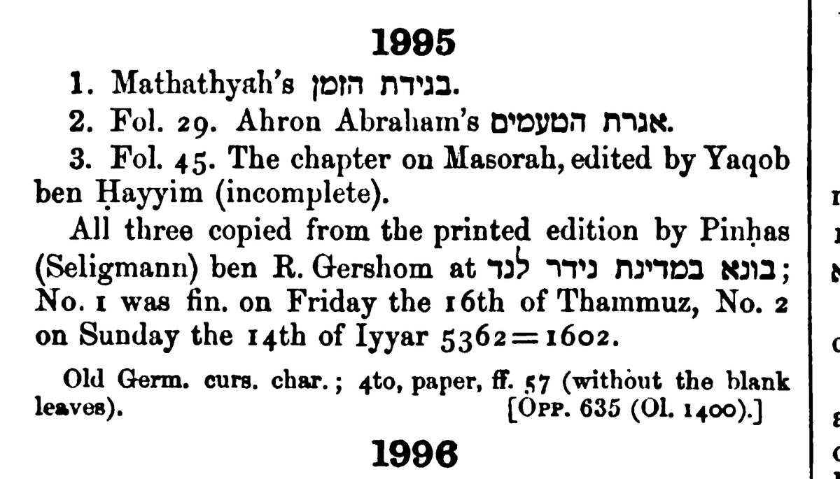 protosemite's tweet image. gonna get niche again but something I love about old/early yiddish studies is when I encounter catalogues for Hebrew texts that have the slightest traces of their vernacular environment: "Old Germ. curs. char...."