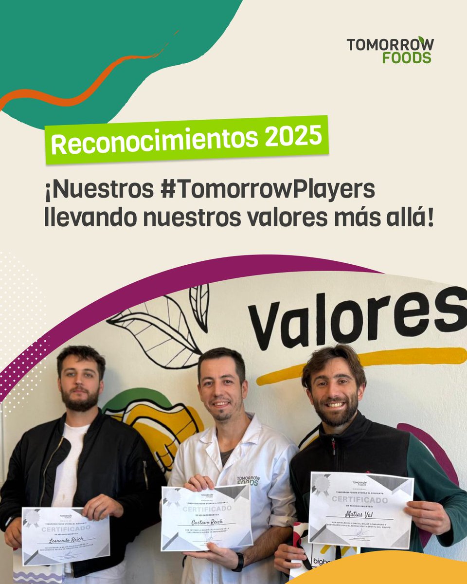 👏 Felicitamos a Gustavo Reich, por liderar con Empowerment, a Leonardo Reich, por su Innovación Colaborativa, a Matías Val, por su constante Colaboración y Espíritu de equipo, y a Sabrina Penida, que hace de la Mejora Continua un motor para avanzar cada día.