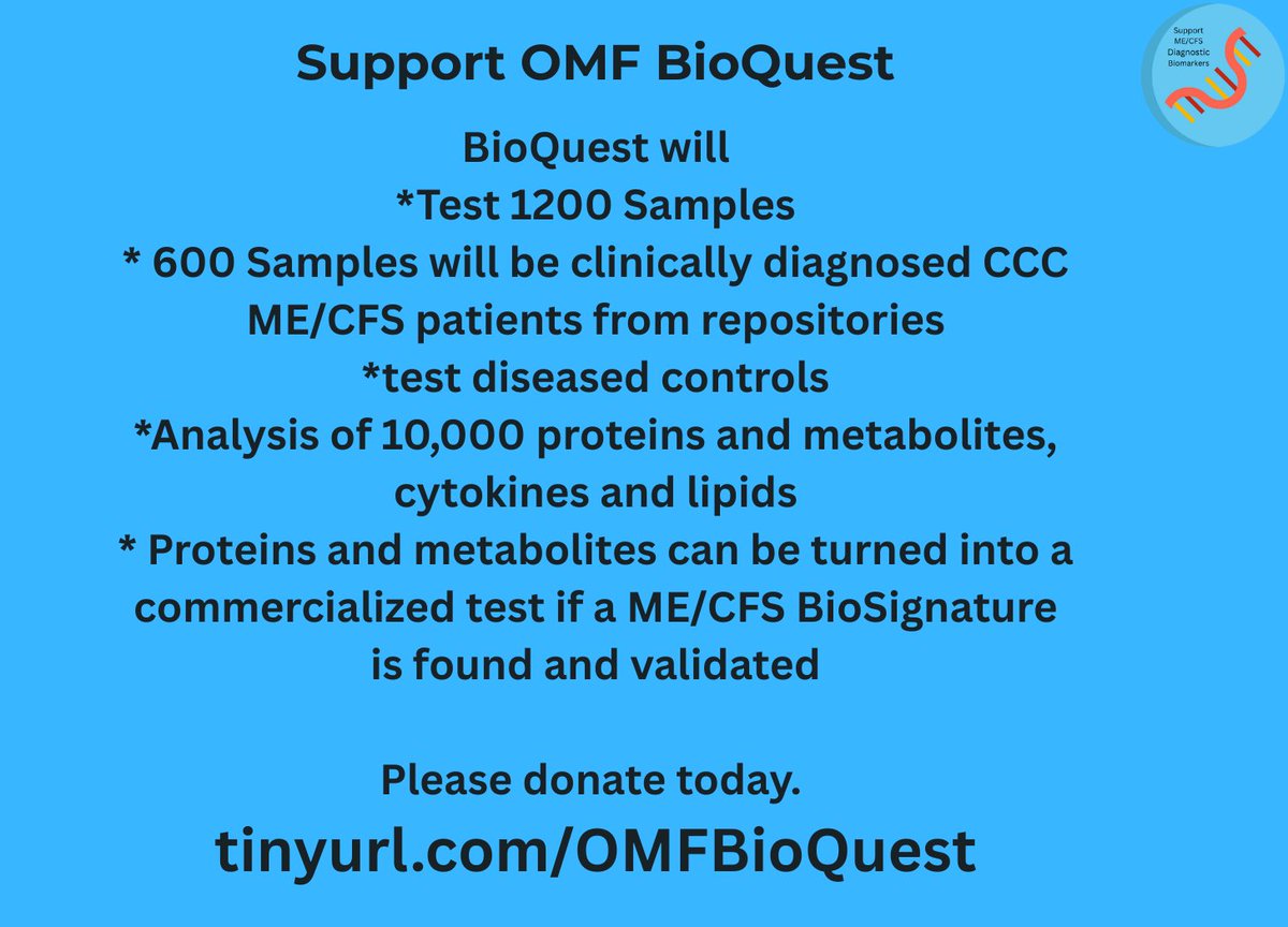 MECFSNanoneedle's tweet image. Rally to The Cause!
Unite under the BioQuest banner!
Support Open Medicine Foundation's Quest to find a BioSignature for #MECFS, validate it, and commercialize it.
tinyurl.com/OMFBioQuest
#socialgood #philanthropy #crowdfunding #pwME #LongCovid
