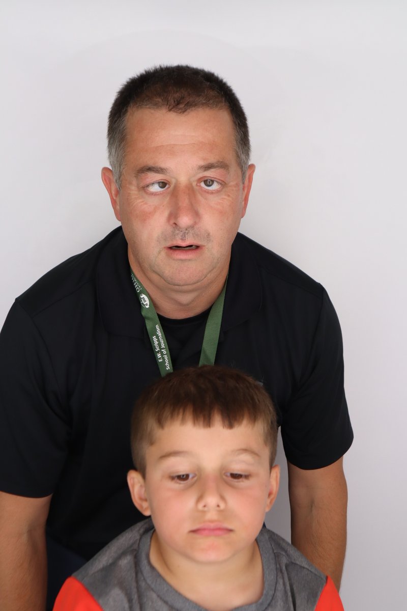 DavidPJablonski's tweet image. Chase and I posed for our annual shoot at the free photo booth at OU last week. Not long later, he got his fingers stuck in the door, and I was fortunately able to free them without a significant injury.