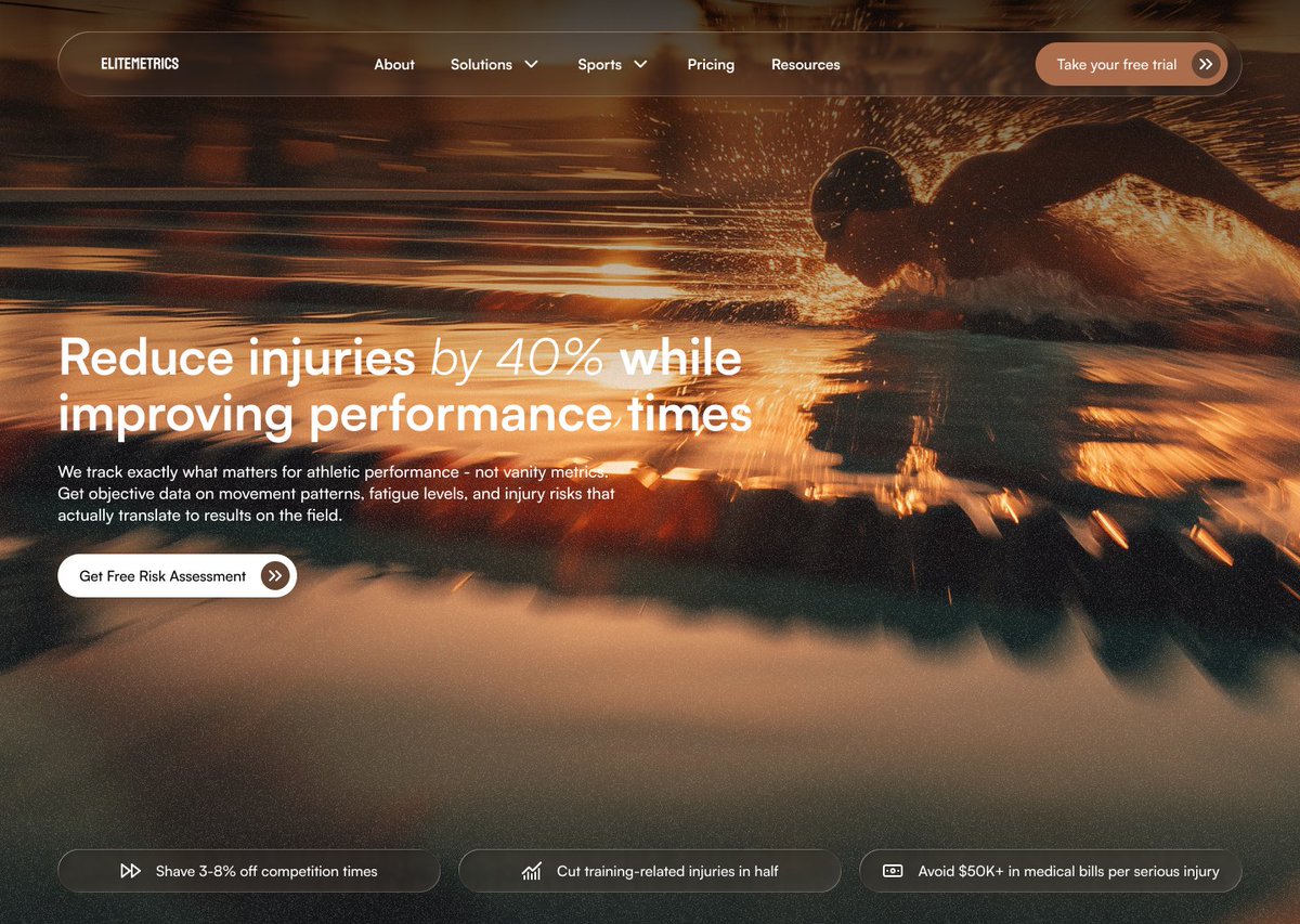 designbyigor's tweet photo. New hero section for sports performance monitoring landing page  

Been a sports fan since childhood, so decided to create something like this - passion meets design 😇

Visuals created in midjourney :) https://t.co/mFGsMt7Wpo