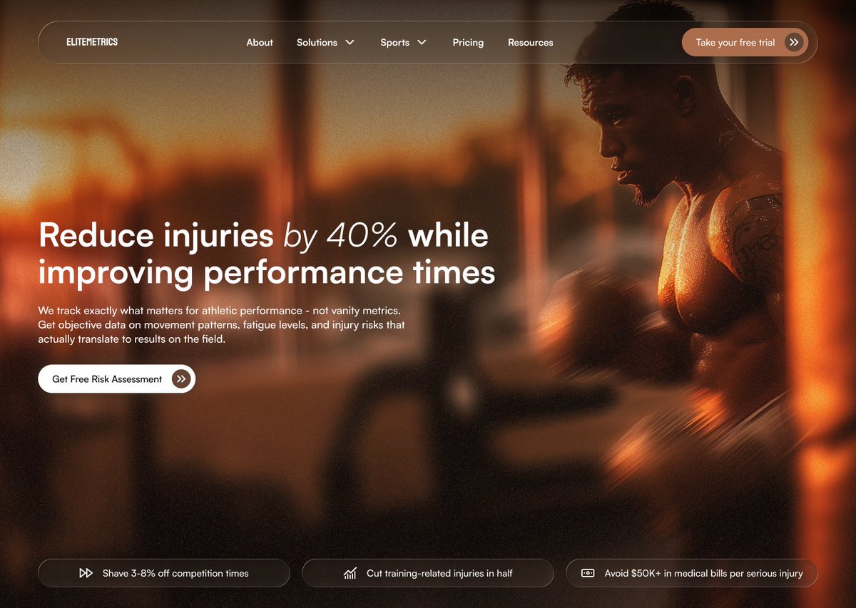 designbyigor's tweet photo. New hero section for sports performance monitoring landing page  

Been a sports fan since childhood, so decided to create something like this - passion meets design 😇

Visuals created in midjourney :) https://t.co/mFGsMt7Wpo