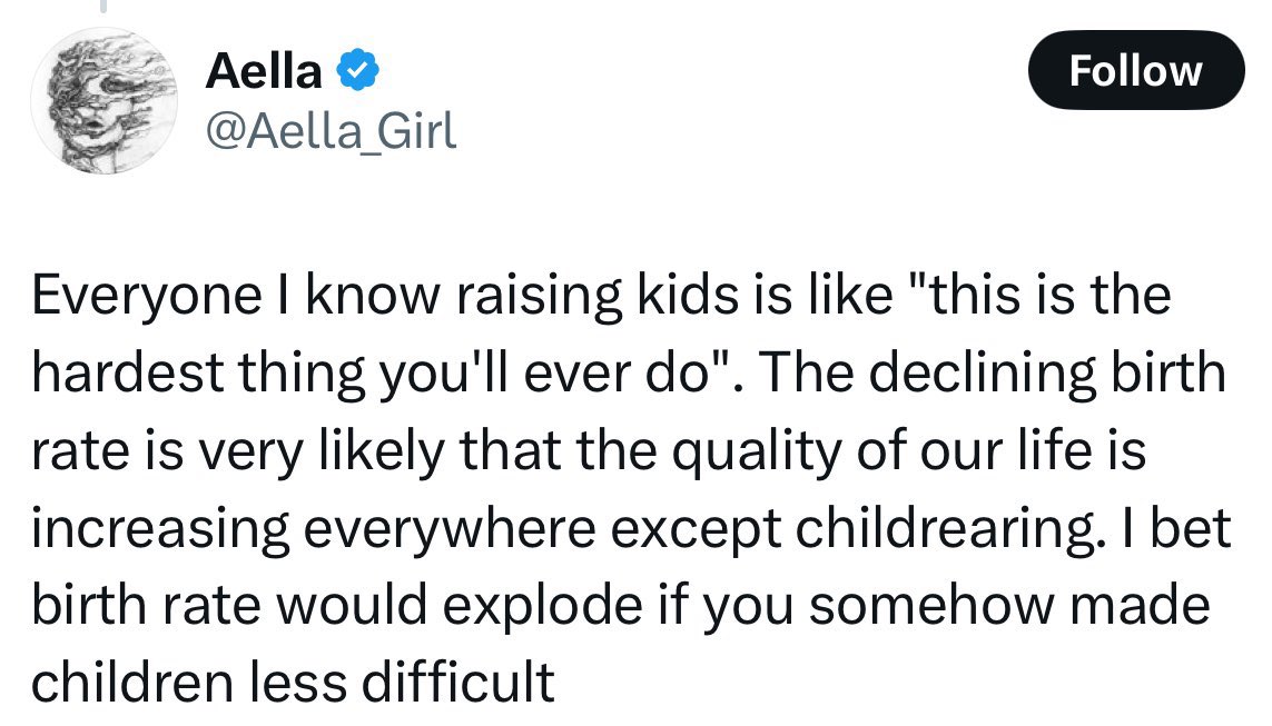 MascMillennial's tweet image. There’s this strange trend where young women are genuinely scared of having kids although they want them and are right leaning/traditional because they are told how painful and hard it is by people who have an interest in them not reproducing.

It’s going to end up being the most…