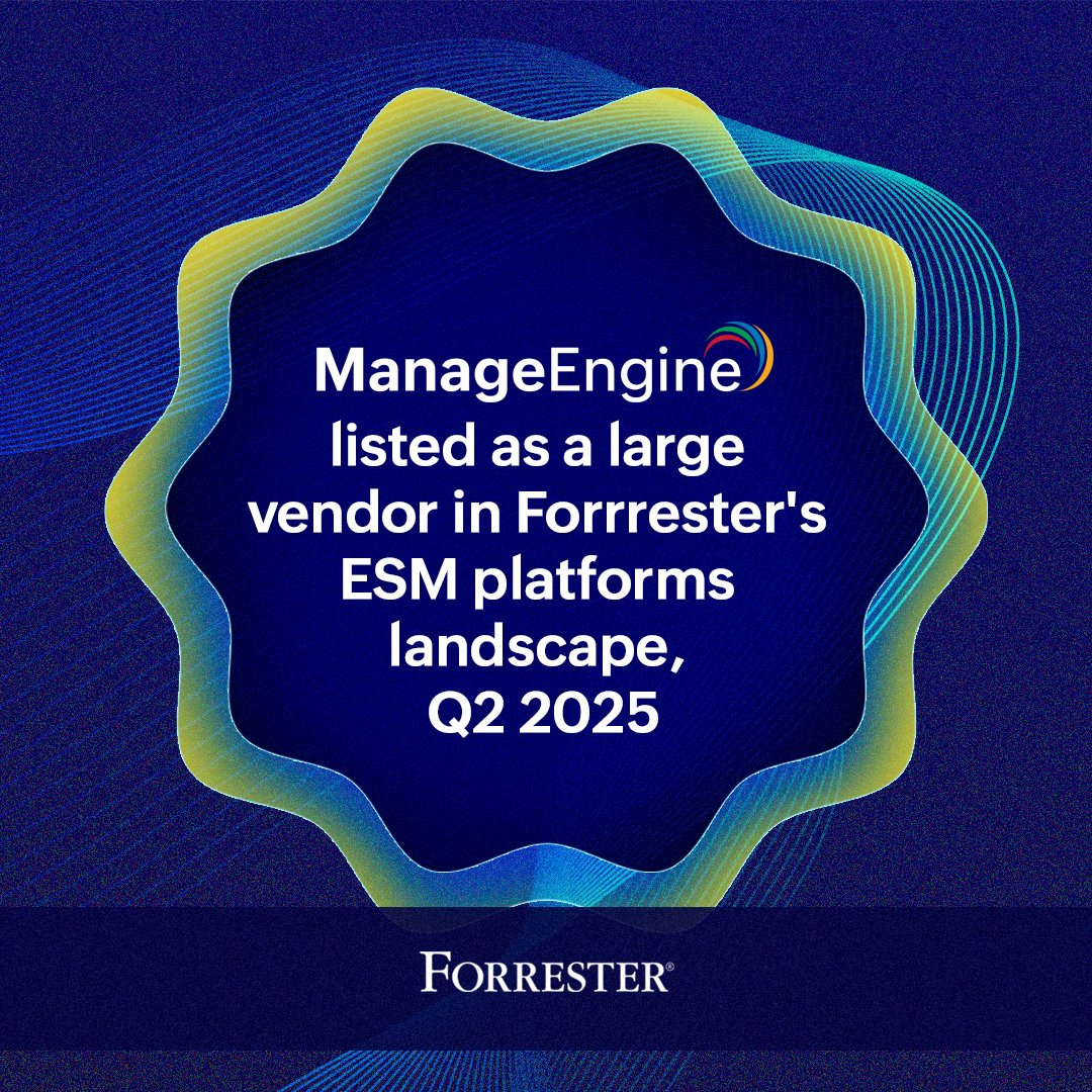 ManageEngine is listed among the 26 notable vendors in Forrester’s ESM Landscape, Q2 2025. The report outlines key platforms trends shaping the ESM space, their value to customers, and strategic focus areas. Explore how we’re making a difference at servicedeskplus.com.