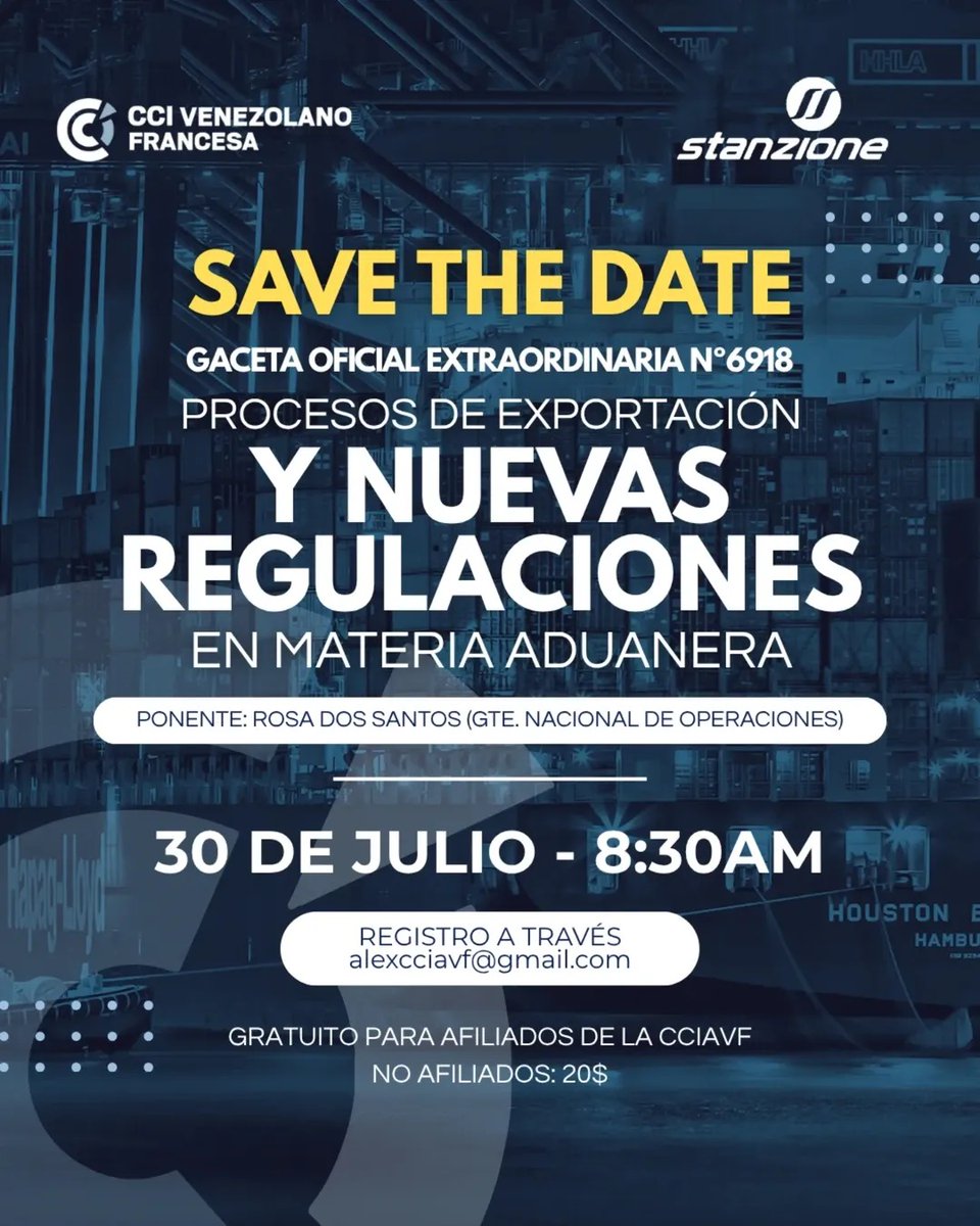 #SaveTheDate Comité de Comercio Exterior: Durante este encuentro se analizarán los aspectos clave de la Gaceta Oficial Extraordinaria Nº 6.918, que introduce cambios relevantes en materia aduanera. Más info: goo.su/NgWw5A