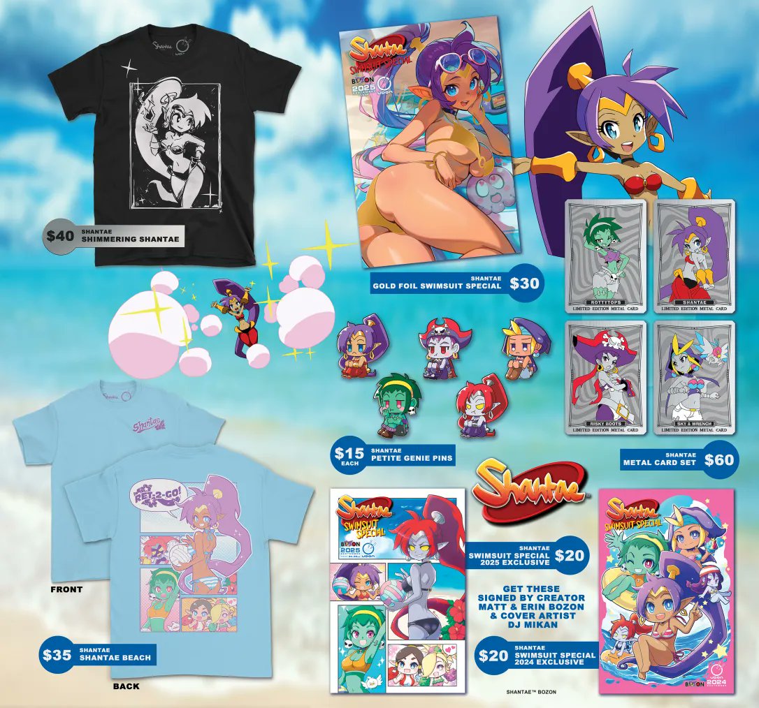 UdonEnt's tweet image. ⭐️#SDCC25 News Flash!⭐️We are thrilled to have Matt, Erin, & Brin Bozon plus DJ Mikan signing #Shantae merch at UDON Booth #100 this weekend! Signings are ticketed events: spend $100 on new & exclusive Shantae items & choose your signing day! Brand new gold metal cards will be…
