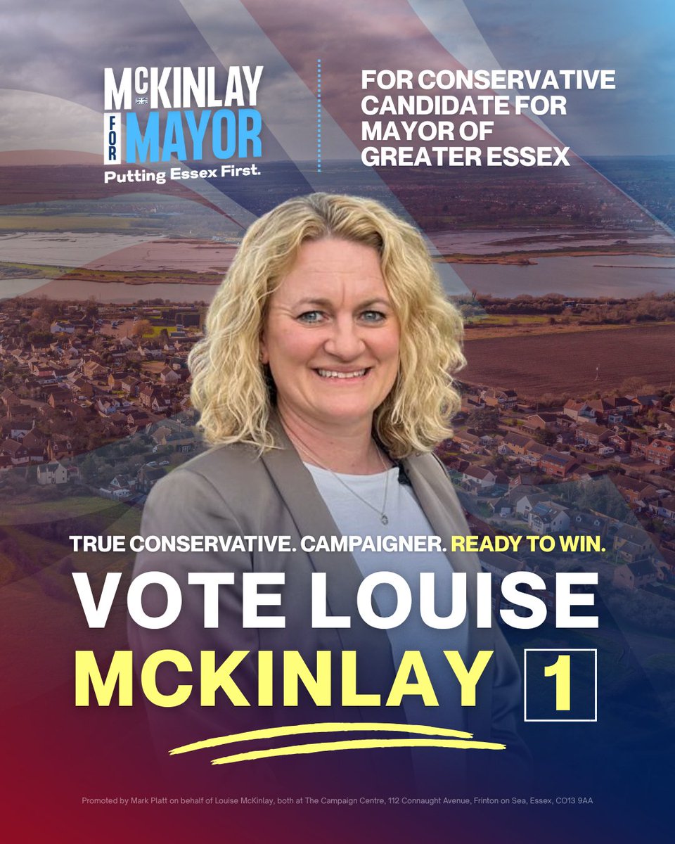 LouiseMcKinlay's tweet image. Vote Louise MCKINLAY for your FIRST choice for the Conservative candidate for the first Mayor of Greater Essex:

✅ True Conservative values

✅ Passionate Conservative campaigner

✅ The Conservative candidate who can win - with the track record to govern as Mayor from day one.