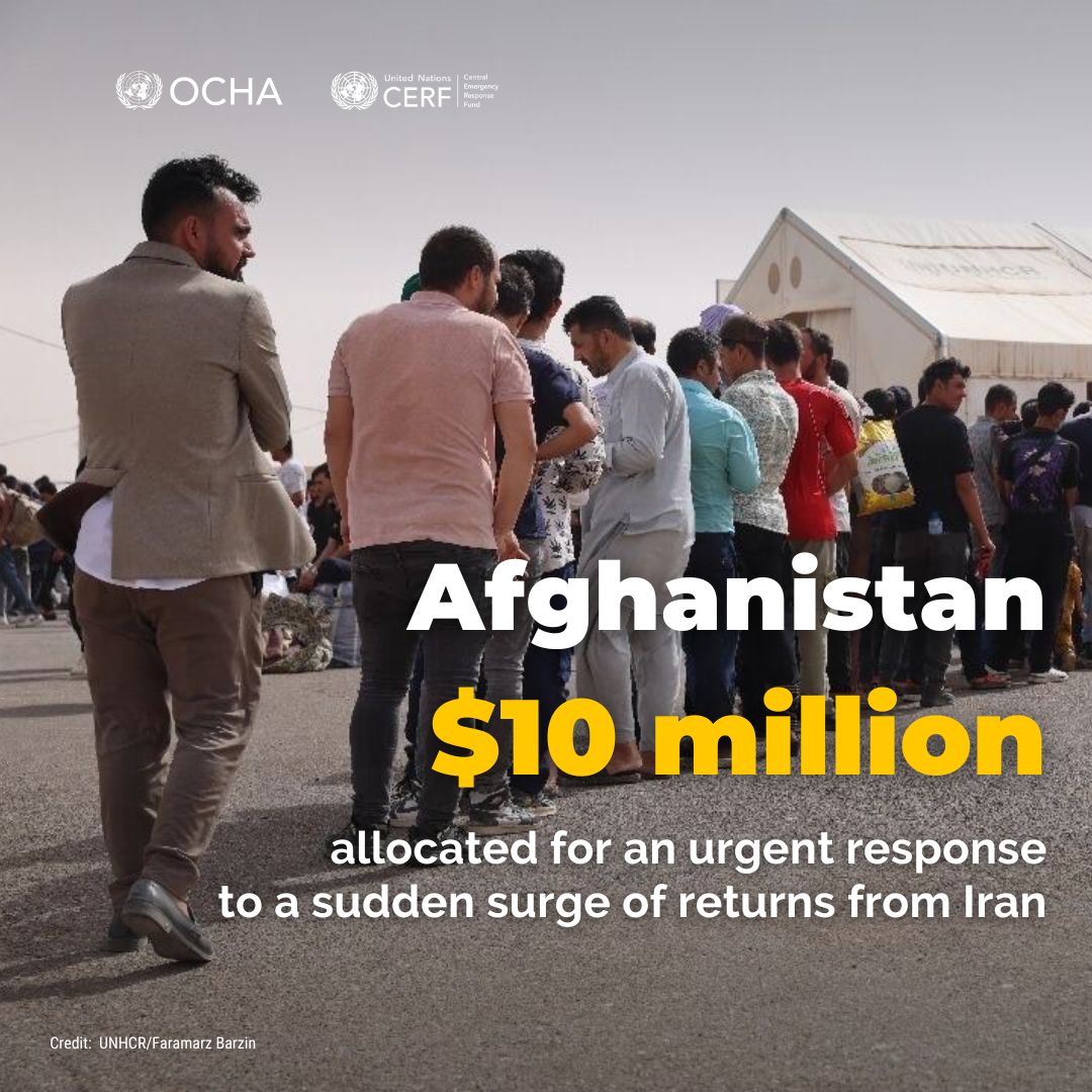 UNReliefChief's tweet image. Massive surge of people returning from Iran to Afghanistan – tens of thousands arriving daily.
I’ve released $10 million from @UNCERF to scale up life-saving aid and protect most vulnerable from abuse and exploitation.