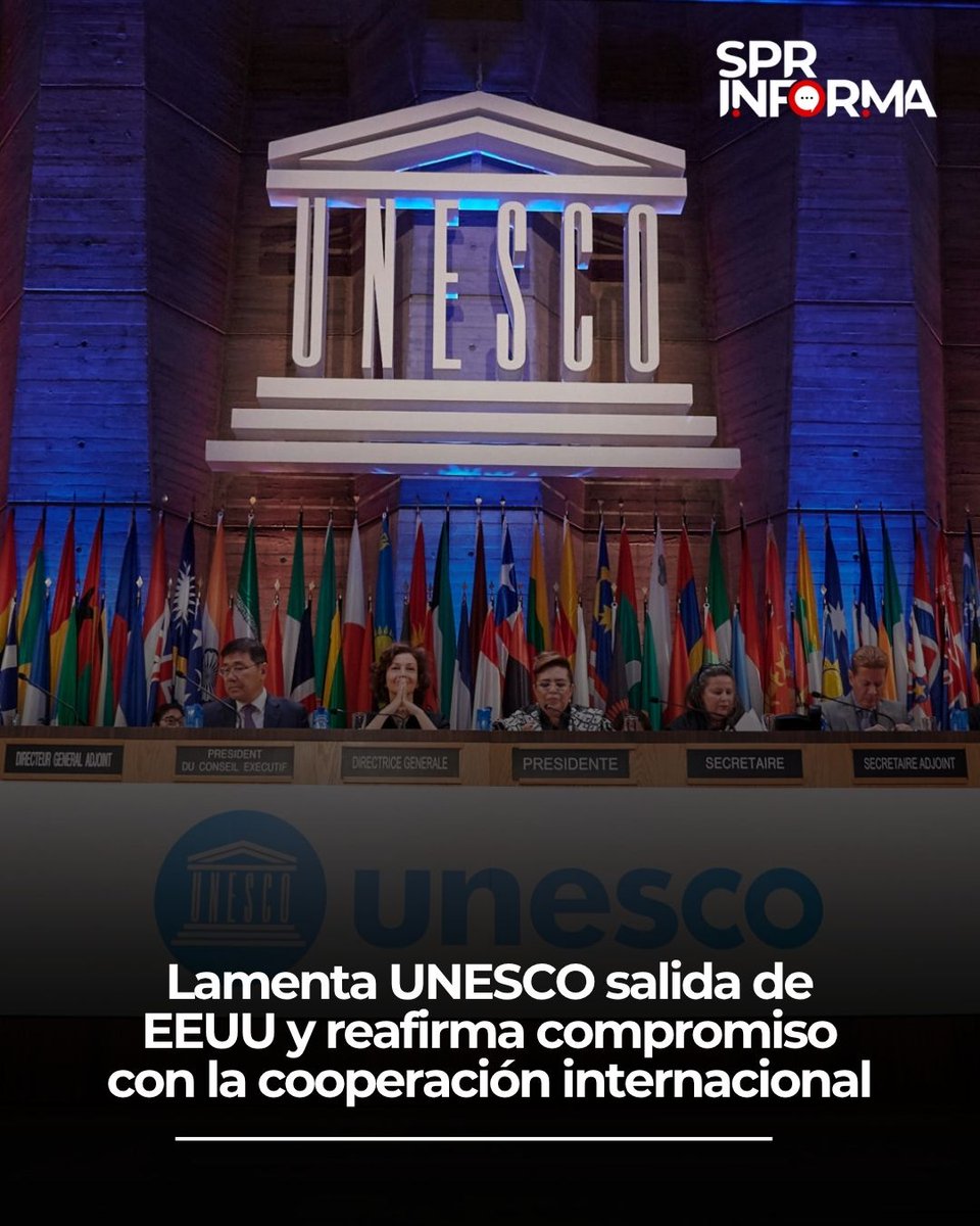 SPR Informa (@sprinforma) on Twitter photo #Internacional
La directora de la <a href="/UNESCO/">UNESCO 🏛️ #Education #Sciences #Culture 🇺🇳</a>, Audrey Azoulay (<a href="/AAzoulay/">Audrey Azoulay</a>), lamentó la decisión del presidente de Estados Unidos, Donald Trump (<a href="/POTUS/">President Donald J. Trump</a>), de retirar nuevamente a su país de la organización, y consideró que dicha acción contradice los principios del multilateralismo y #Internacional
La directora de la <a href="/UNESCO/">UNESCO 🏛️ #Education #Sciences #Culture 🇺🇳</a>, Audrey Azoulay (<a href="/AAzoulay/">Audrey Azoulay</a>), lamentó la decisión del presidente de Estados Unidos, Donald Trump (<a href="/POTUS/">President Donald J. Trump</a>), de retirar nuevamente a su país de la organización, y consideró que dicha acción contradice los principios del multilateralismo y