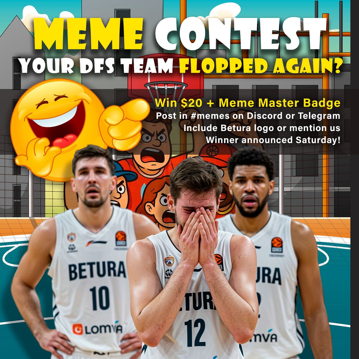 😂 Meme mood: your DFS team flopped again 😩 

🎭Drop your best meme below, in our #memes Discord channel, or on Telegram! 

🧷 Just make sure it includes the Betura logo or mentions Betura somewhere 

🏆 Funniest wins $20 + Discord Meme Master badge 

🗓 Winner gets announced