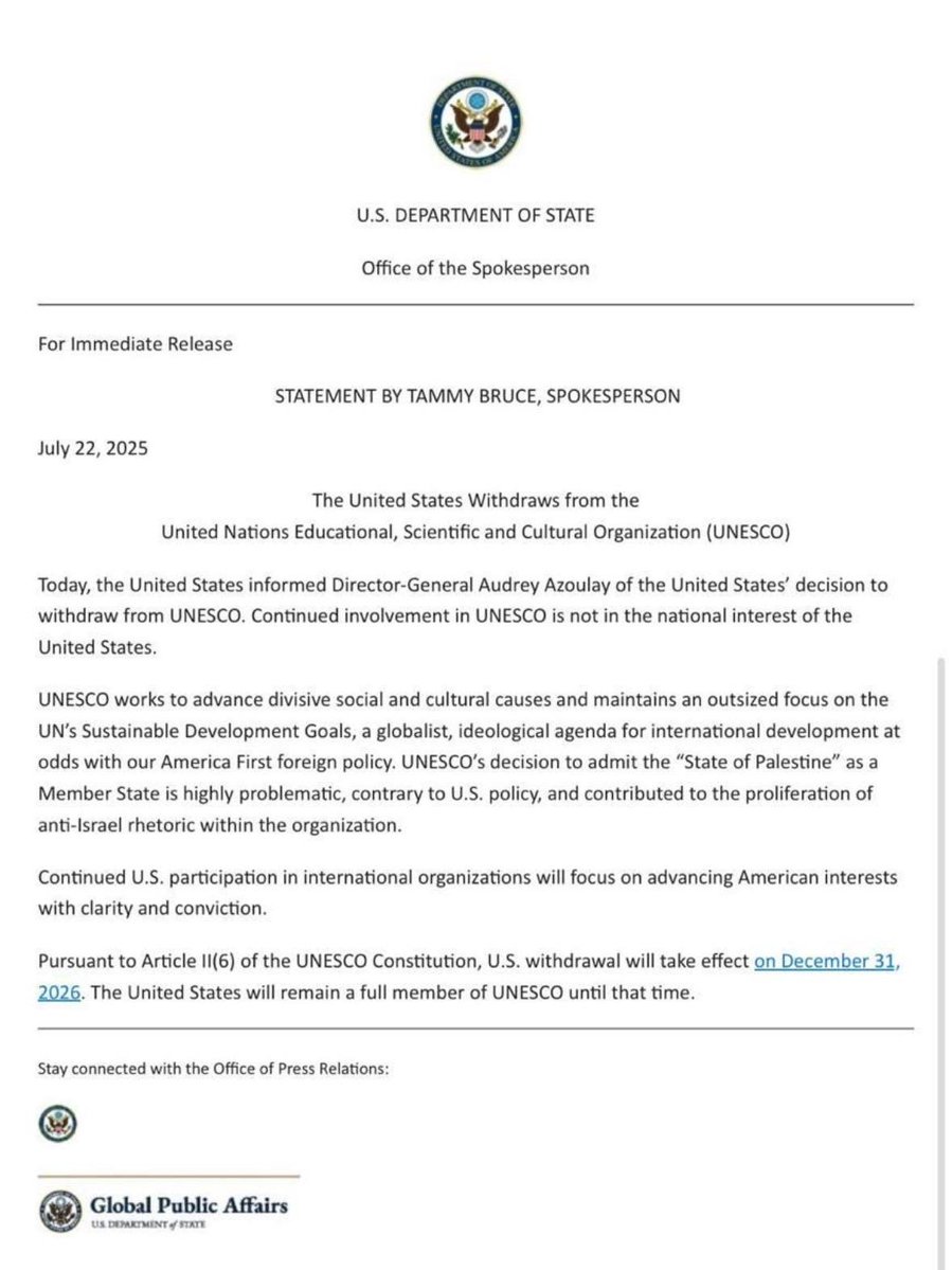 ALEXNEWMAN_JOU's tweet image. The U.S. government is withdrawing from the scandal-plagued @UNESCO, the disgraced UN agency run by communists and New Agers seeking to takeover education worldwide for globalism. Congrats to @realDonaldTrump, @SecRubio, @StateDept, etc. Now, time to end its influence.