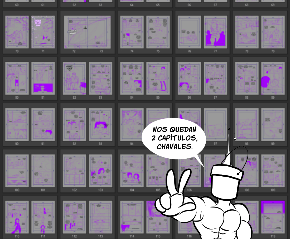 Waterman tomo 6 FINAL, ya vamos por la página 120.
Dos capítulos más y termino los storyboards.