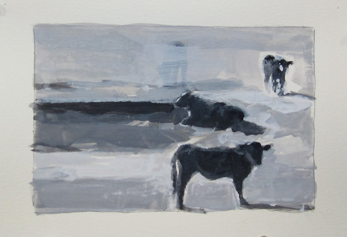 hobothumb's tweet image. good morning ☮️ sunrise...&...evening heat...&...casmalia, ca....&...cows loafing acrylic & gouache on bristol, 11x7"ea.