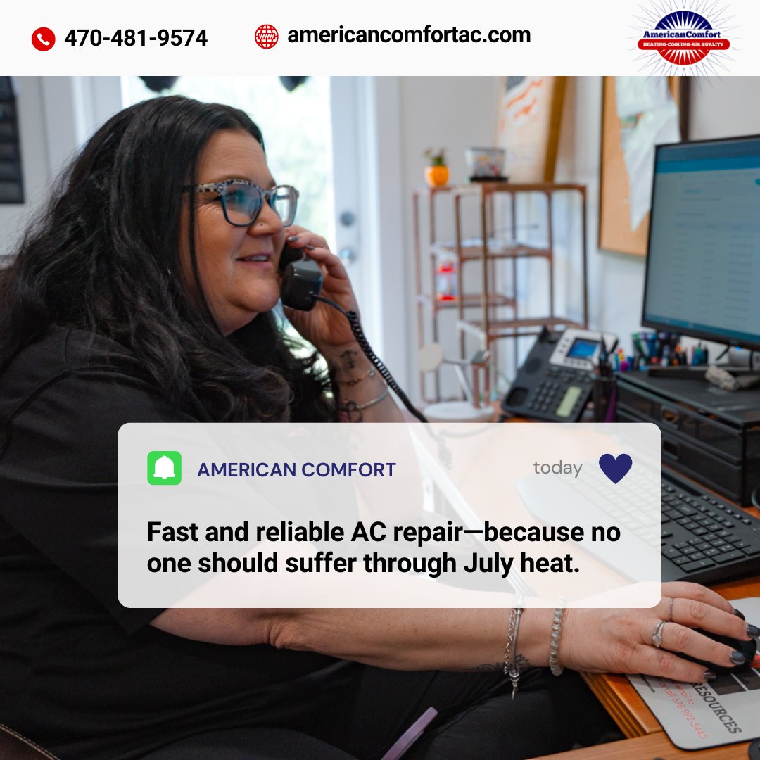 ComfortAmerican's tweet image. ⏱ Hot house, long wait? We offer fast and reliable AC repair—because no one should suffer through July heat.

Call us now and stay cool! ❄️ 470-481-9574

#FastACRepair #StayCool #HVACExperts #JulyHeat