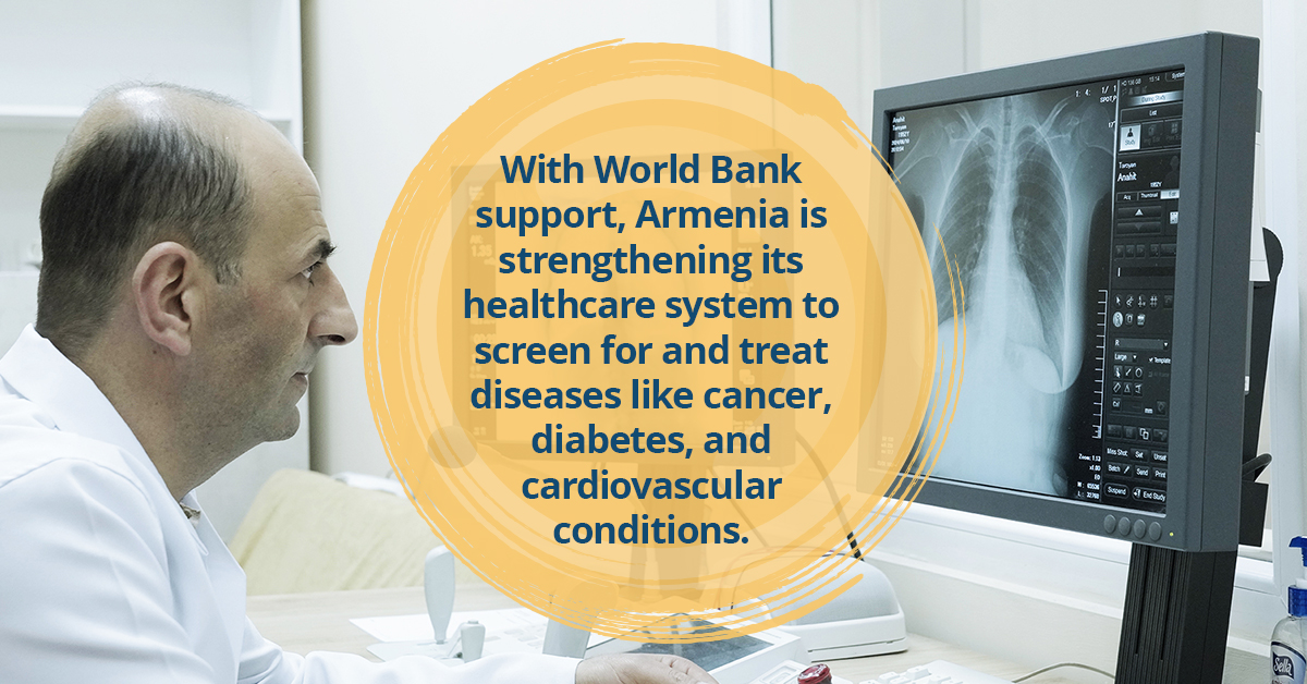 WorldBankECA's tweet image. Non-communicable diseases like cancer, diabetes, and cardiovascular conditions are the leading cause of death in Armenia.
Learn how the @WorldBank is helping the country invest in improving and expanding treatment options for these illnesses: wrld.bg/pI0M50Wtnus