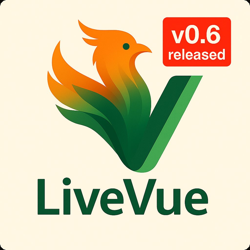 LiveVue v0.6.0 is here! 🎉

This is by far the biggest update since the initial release, months in the making 🫡

🚀 Out-of-the-box JSON Patch diffs reduce WebSocket payloads by 90%+
📚 Complete docs overhaul
🌟 Client-side utilities

A short thread 🧵

#myelixirstatus