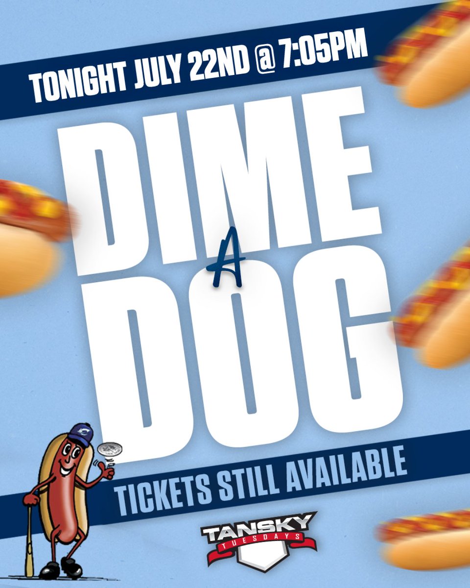 CLBClippers's tweet image. TONIGHT IS DIME-A-DOG! Join us for some hotdogs and baseball 🌭🤩
🎟: tinyurl.com/5budcmu6