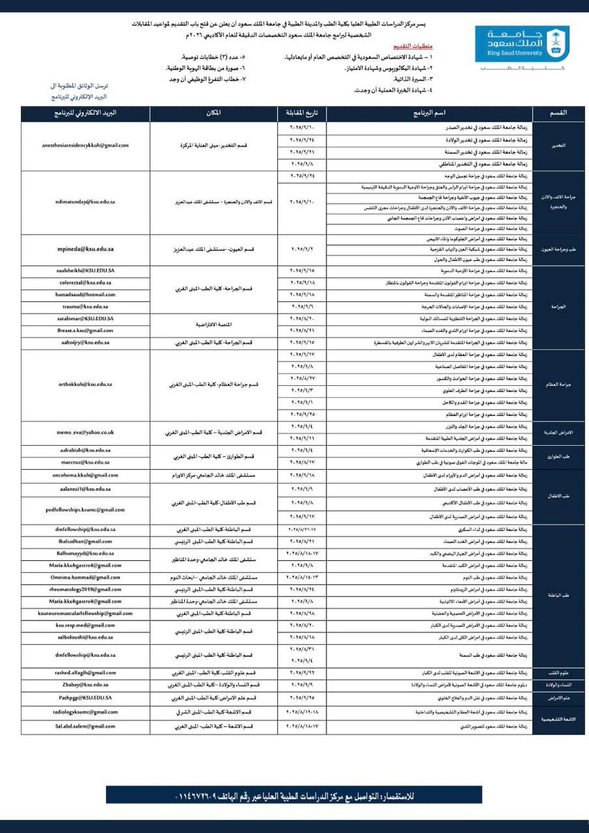 yaq_95's tweet photo. جامعة الملك سعود تفتح التسجيل للعام القادم في التخصصات الدقيقه

بالنسبة لتخدير فيه ٤ تخصصات دقيقه
- تخدير عمليات الصدر (Thoracic )
-تخدير الولاده (obs)
- تخدير السمنة ( Bariatrics)
-تخدير المناطقي (Riegnal) https://t.co/eV9FXuSJ8M