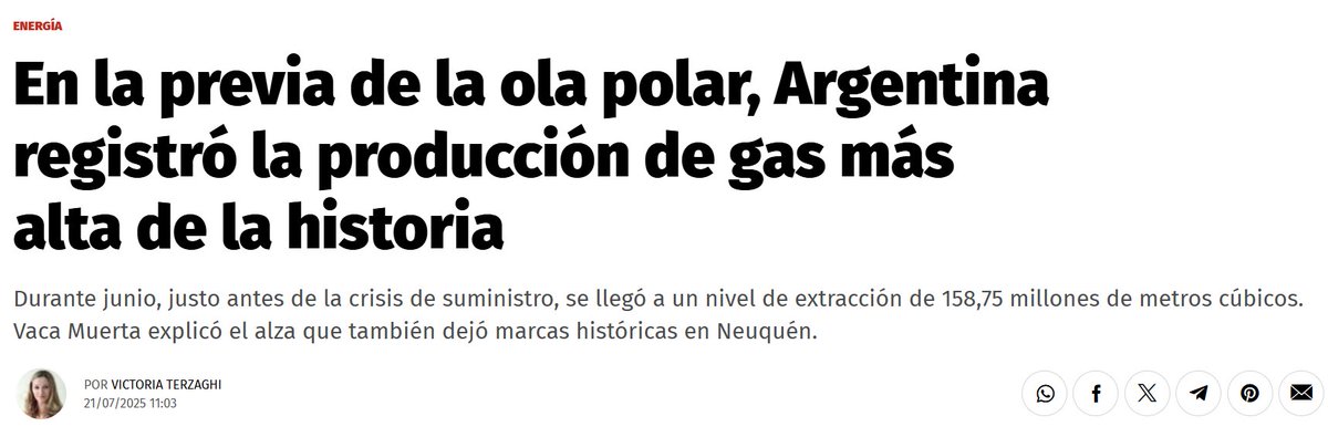 A principios de julio, algunos justificaron los cortes de gas en Mar del Plata por una supuesta caída en la producción de Vaca Muerta.
Hoy, datos oficiales muestran que en ese mismo período la producción de gas natural alcanzó un récord histórico.