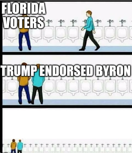 SangerEatbabies's tweet image. Non intellectual post of the day....
Floridians are tired of hearing that Byron Donalds has been endorsed by Trump. It's like using yellow urinal cakes that smell like White Vinegar in a large public bathroom.
