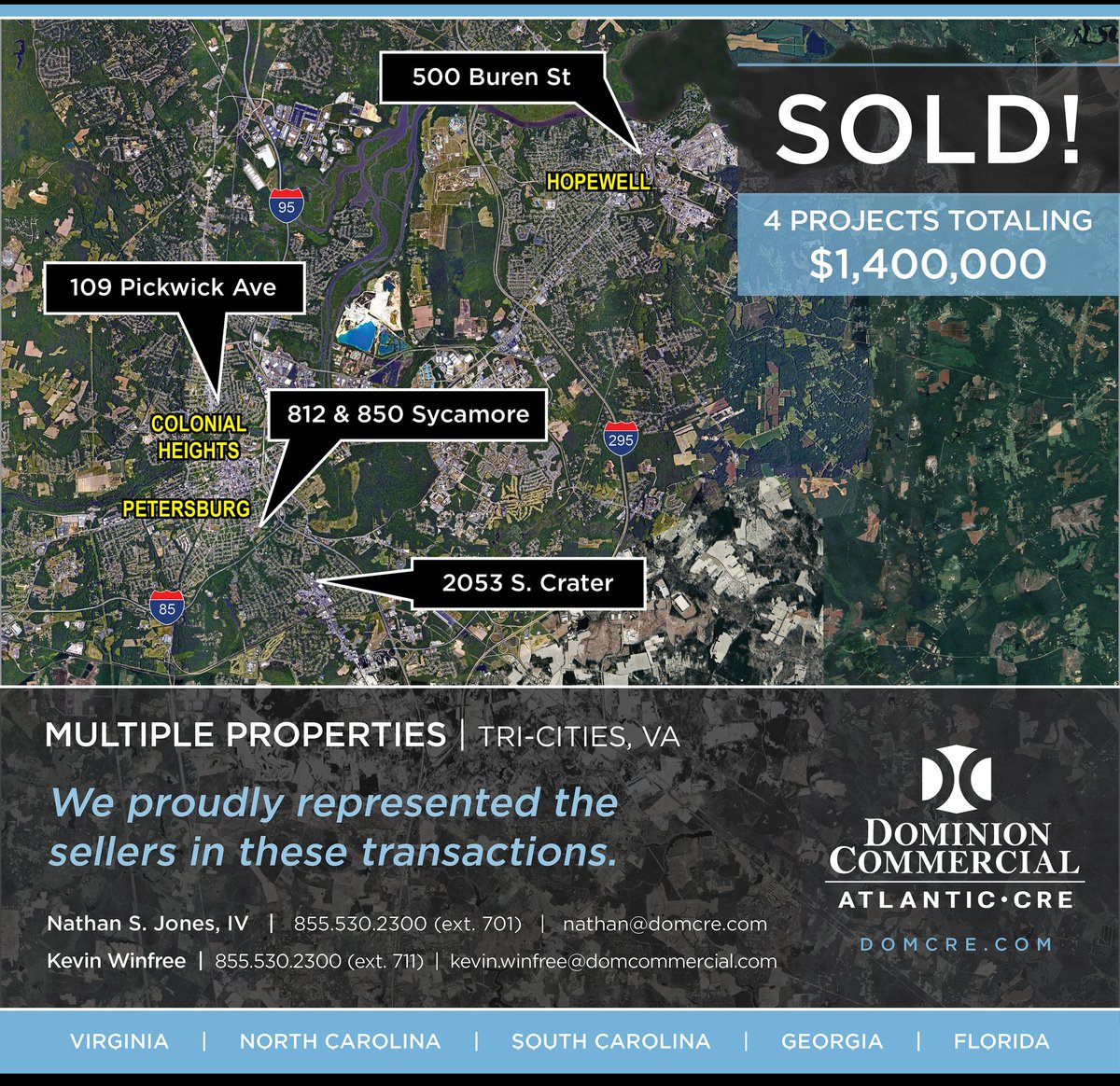 Sold! Multiple properties in the Tri-Cities region (Richmond VA MSA)
#domcre #atlanticcre
