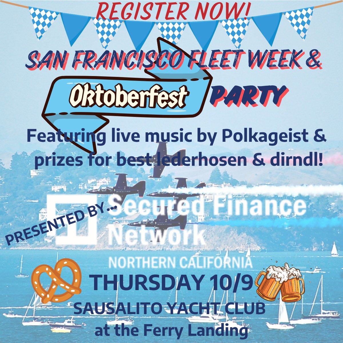 SFNet_NorCal's tweet photo. Dust off your Dirndl and Lederhosen! Don't miss this fall's most fun event, @SFNet_NorCal Fleet Week Oktoberfest with German food, beer and live band on 10/9 at @SausalitoYC! register/sponsor now: https://t.co/Epvpq78AKt https://t.co/i8ns0dbJJ7