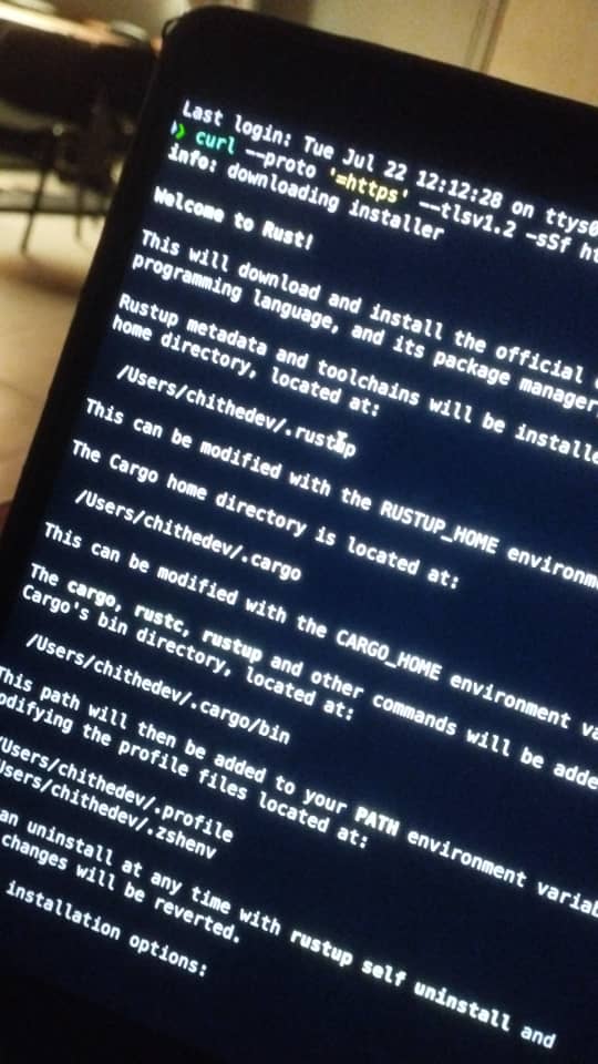 chiTheDev's tweet photo. Installed rust for tauri https://t.co/XPolqd4oMW
