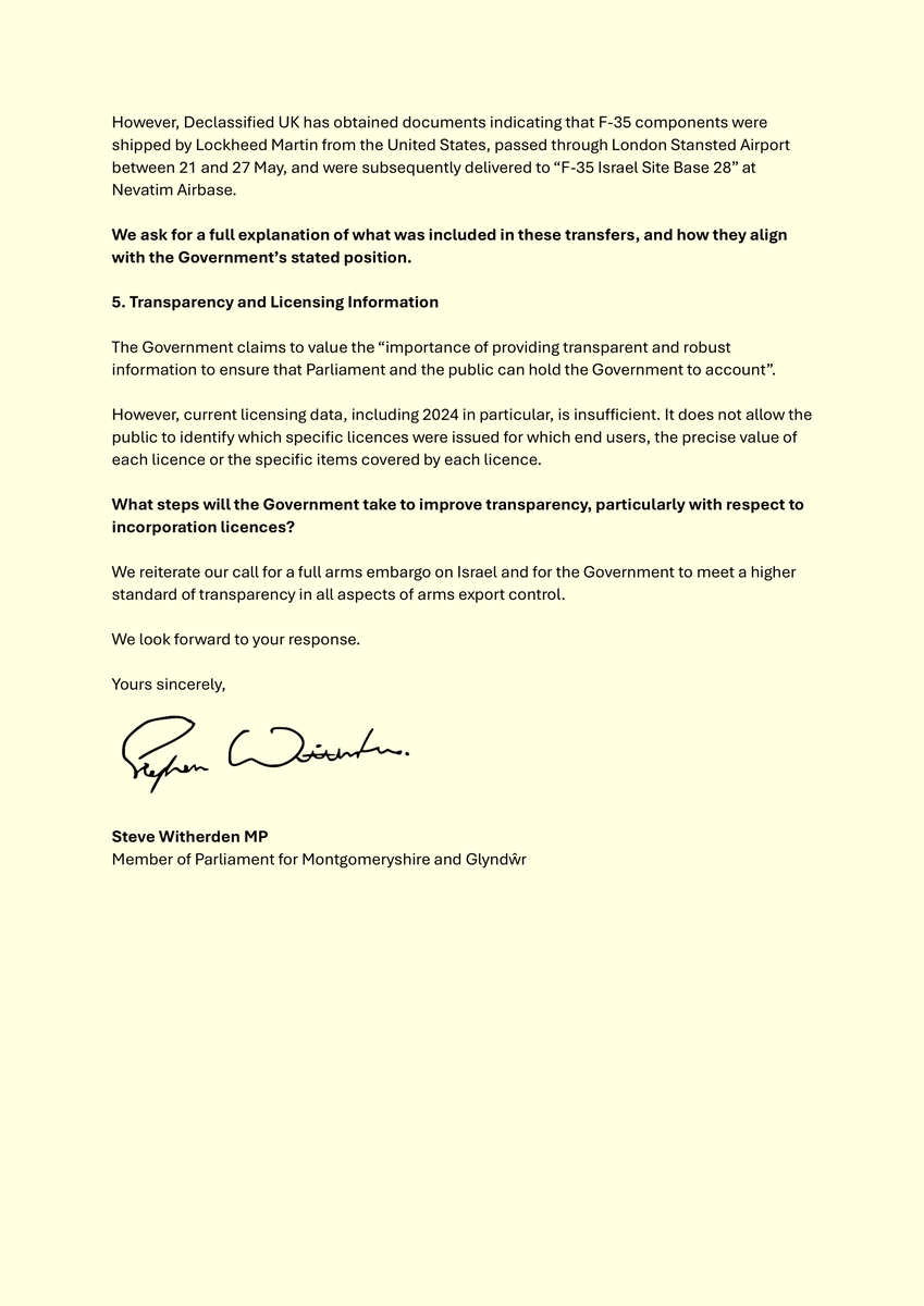switherdenMP's tweet image. I have written a letter to the Foreign Secretary and Business Secretary, supported by @CAATuk and co-signed by 56 MPs/Lords, calling for an arms embargo on Israel and transparency into export controls. We should not arm a state involved in the indiscriminate killing of civilians.