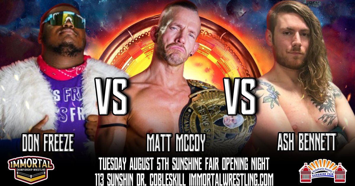 ImmortalCW's tweet image. At #FuryAtTheFairgrounds the #ICW Rising Star Championship will be on the line as the winner of the inaugural tournament Matt McCoy takes on 2025 Finalists Don Freeze and Ash Bennett! Get your reserved seats at eventbrite.com/e/wrestling-re…