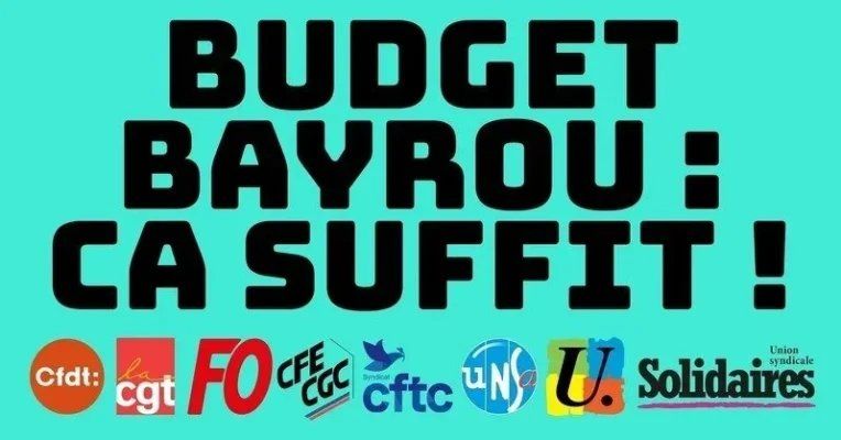 #Budget : les sacrifices pour le monde du travail ça suffit ! 

#Pétition intersyndicale adressée au premier Ministre par l’intersyndicale : CFDT, CGT, FO, CFE-CGC, CFTC, UNSA, FSU, SOLIDAIRES 
change.org/p/budget-les-s… 

>>force-ouvriere.fr/budget-les-sac…