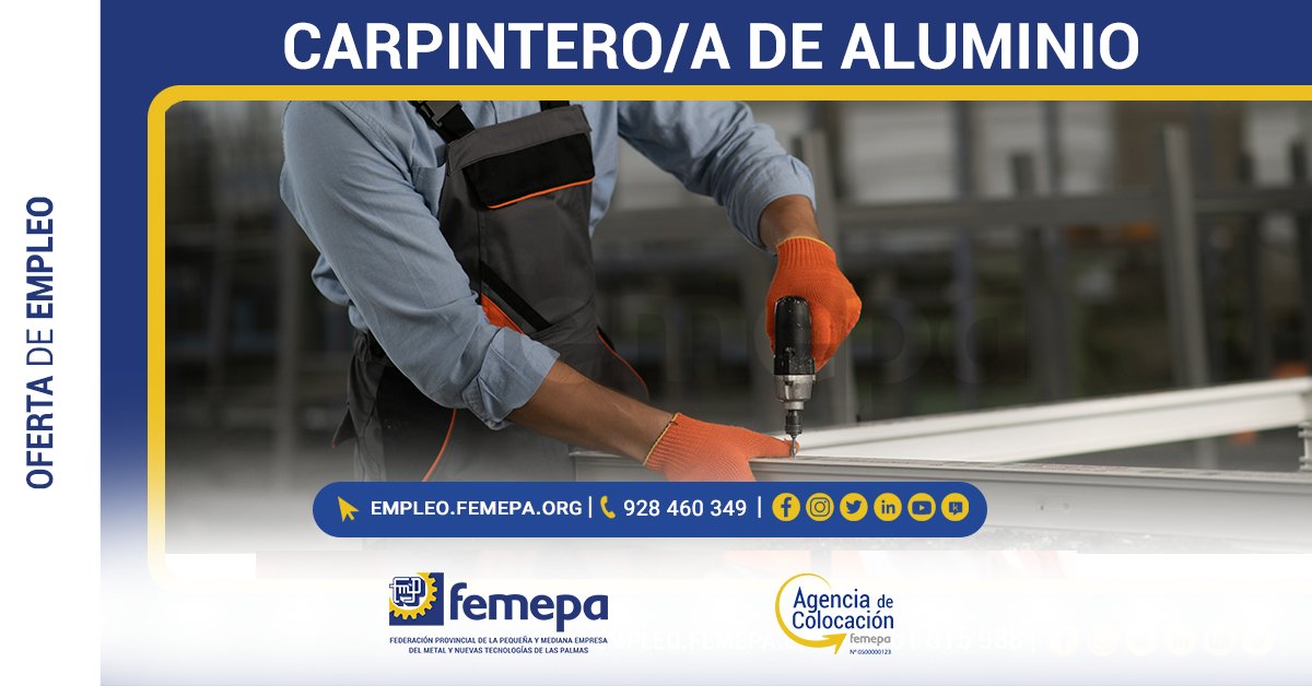 #FemepaEmpleo | La Agencia de Colocación de Femepa selecciona personal para carpintero/a de aluminio.

🔗 Ver oferta &gt;&gt; bit.ly/4f6r1wW

#OfertaDeEmpleo